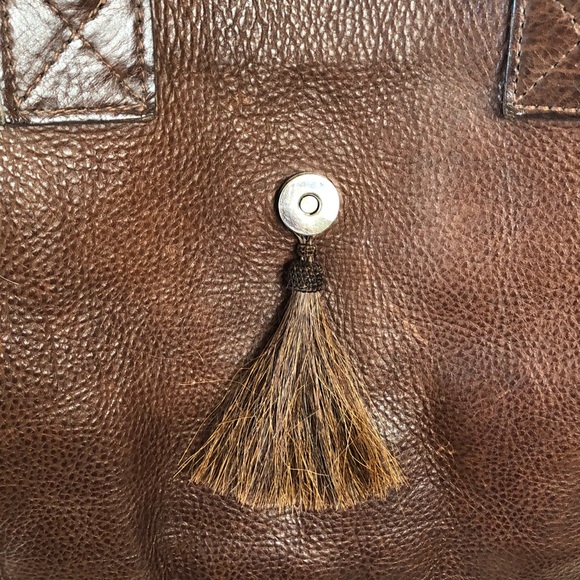 Big Two Bar West McFadin Leather Tote Bag Studded Turquoise Horse Hair Tassel - Picture 14 of 15